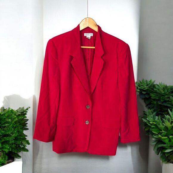 Talbots 100% silk vintage Red Blazer Structured Suit Jacket size 6 pinkish red - Picture 1 of 10